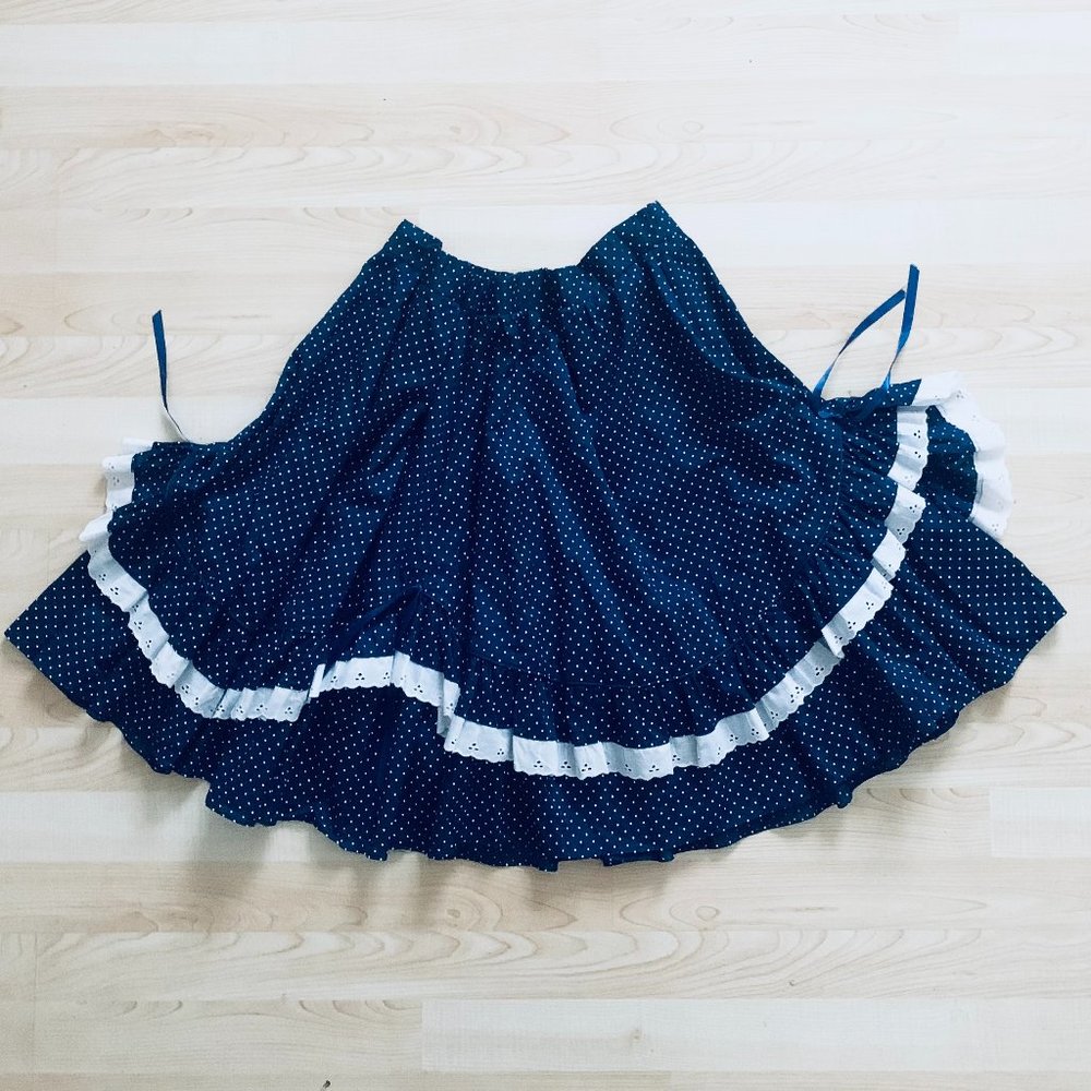 Vintage pinup burlesque prairie skirt M - Jeri Bee Blue Polka Dot